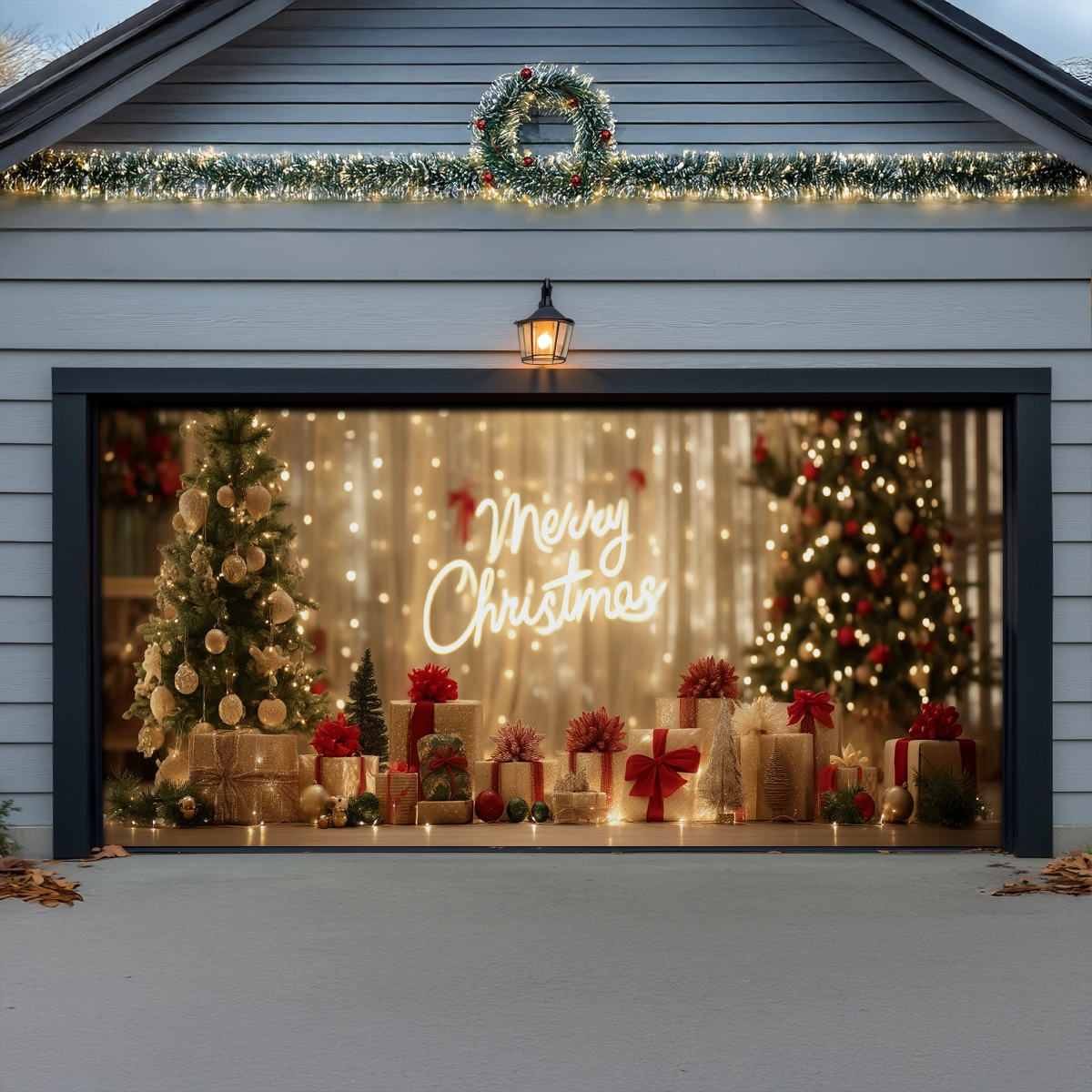 Shineful Garage Door Banner Decoration Golden Holiday Glow
