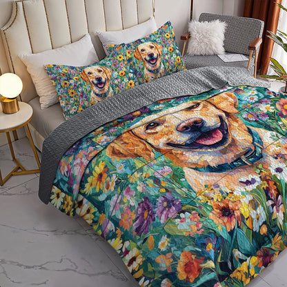 Shineful All Season Quilt 3-Piece Set - Floral Labrador Dream
