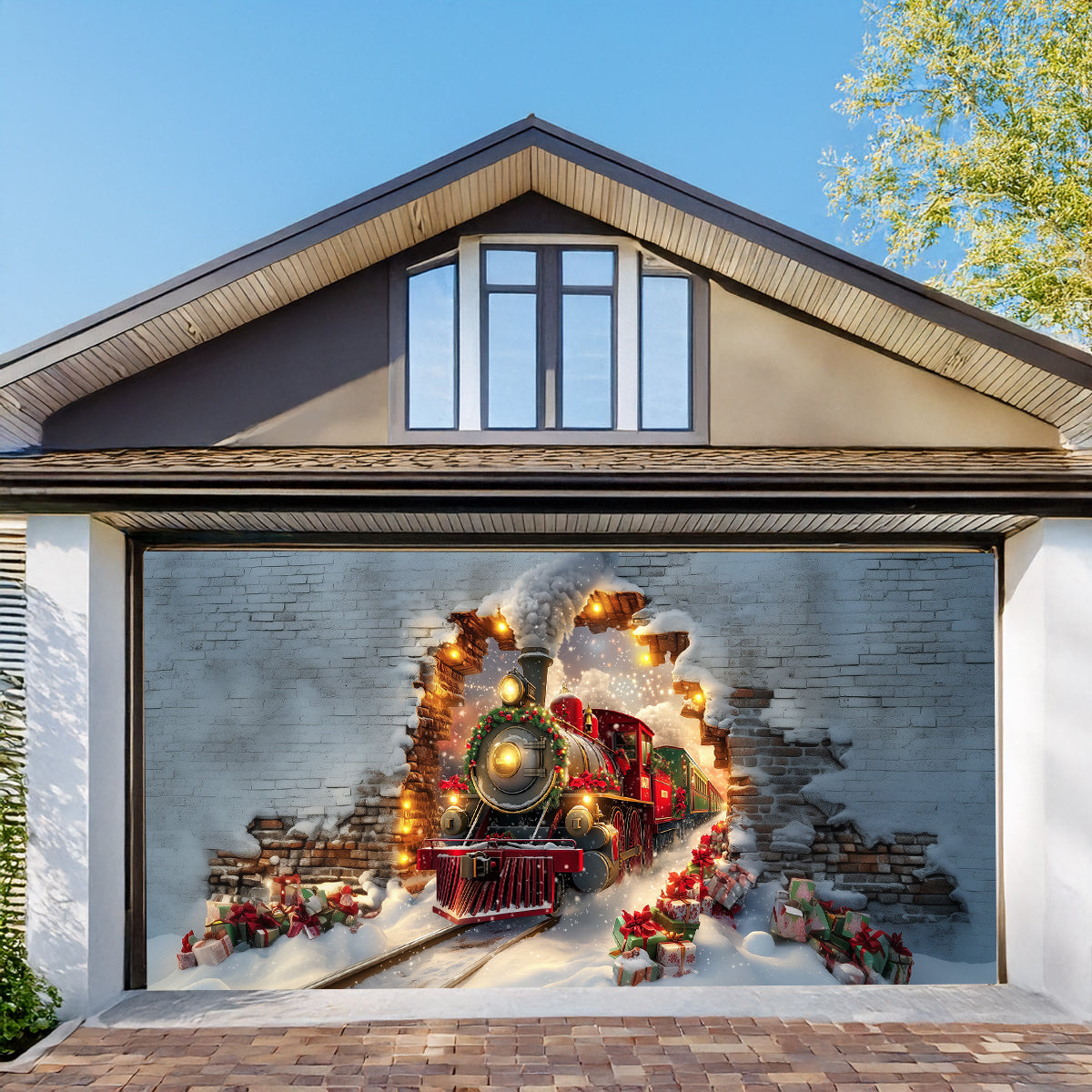 Shineful Garage Door Banner Decoration - Christmas Train 3D