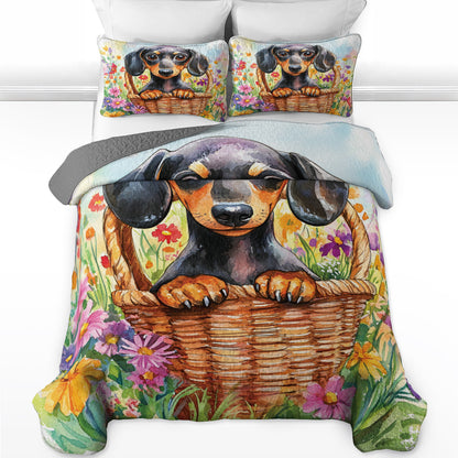 Shineful All Season Quilt 3-Piece Set Dachshund Floral Basket