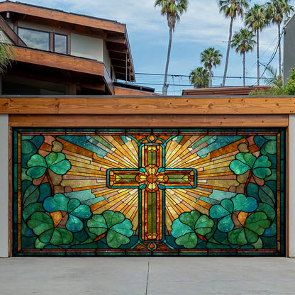 Shineful Garage Door Banner Decoration Shamrock Cross Blessing