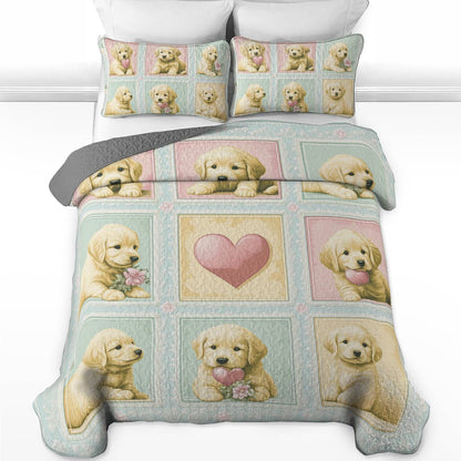 Shineful All Season Quilt 3-Piece Set - Golden Retriever Puppy Love