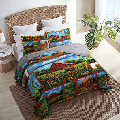 Shineful All Season Quilt 3-Piece Set - Peaceful Sunflower Farm