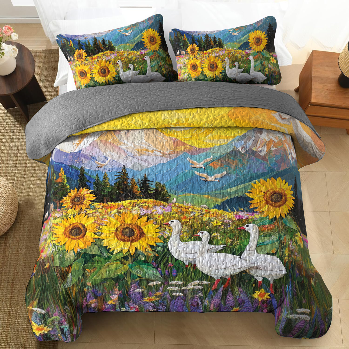 Shineful All Season Quilt 3-Piece Set - Sunflower Duckling Delight