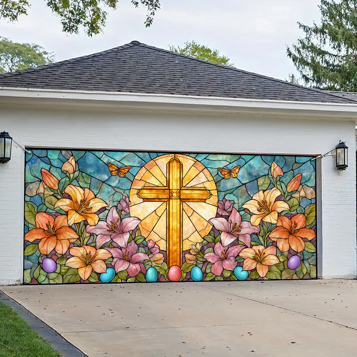 Shineful Garage Door Banner Decoration Golden Cross Easter