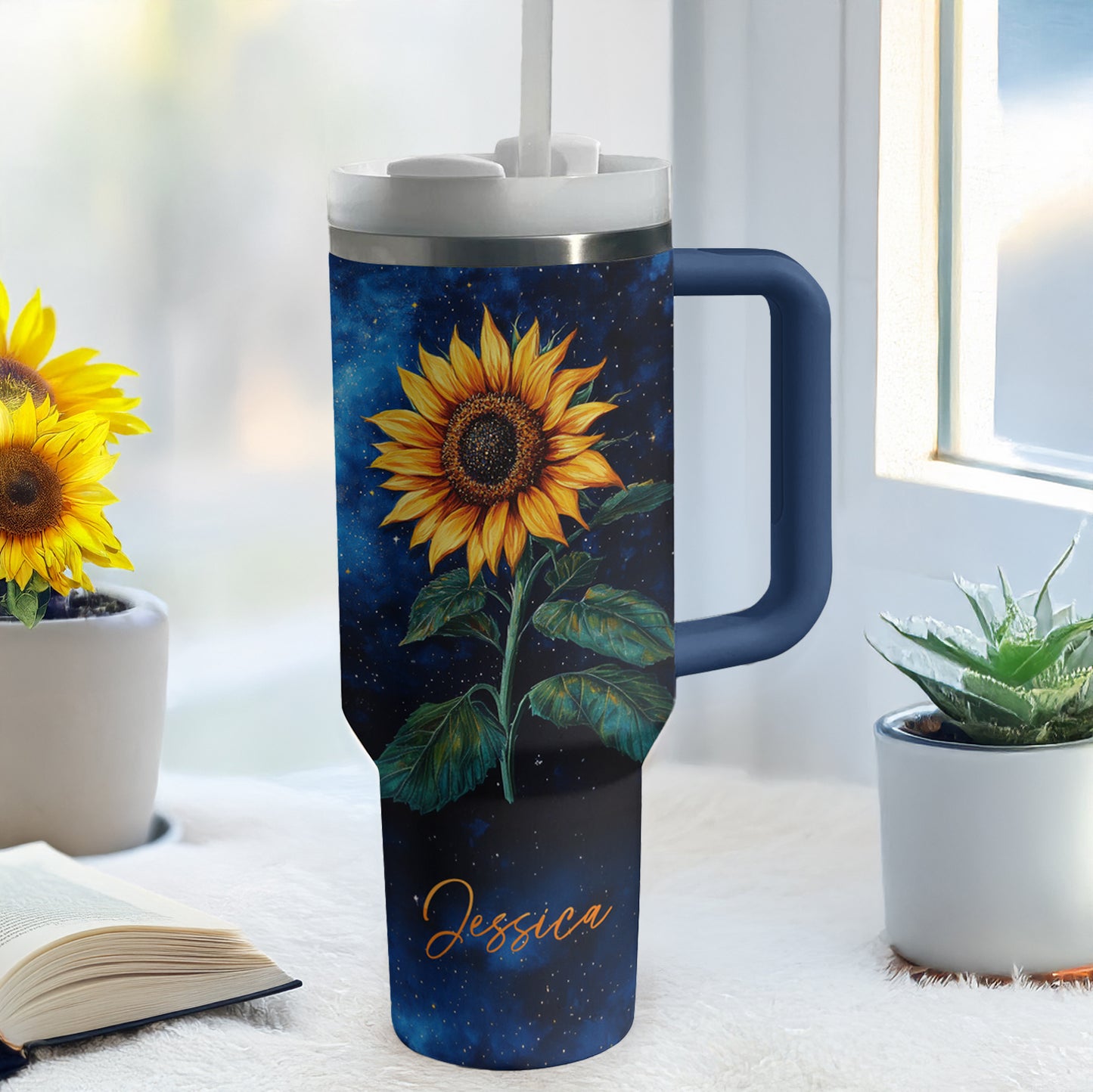 Shineful Personalized Tumbler Sunflower Midnight