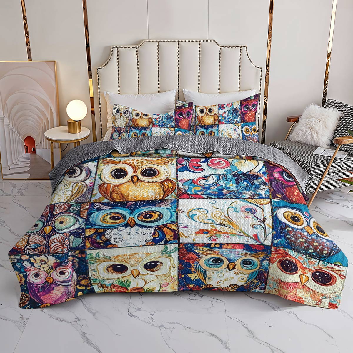 Shineful All Season Quilt 3-Piece Set Cute Colorful Owls