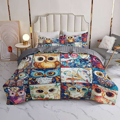 Shineful All Season Quilt 3-Piece Set Cute Colorful Owls