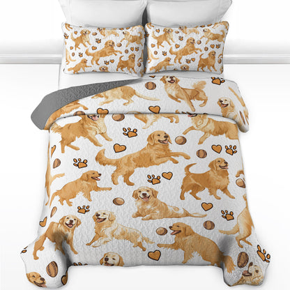 Shineful All Season Quilt 3-Piece Set Playful Golden Retriever Pattern
