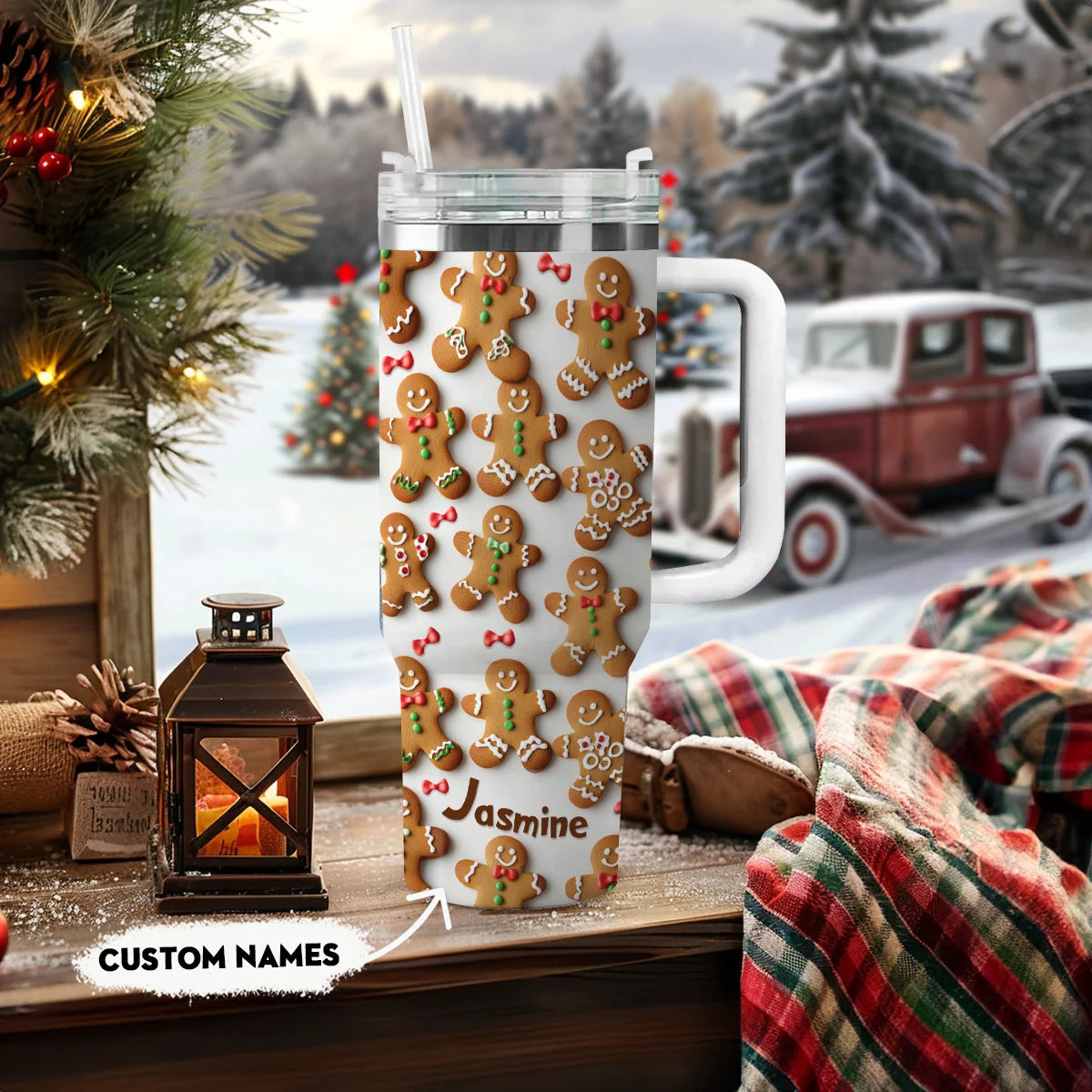 Shineful Glossy Tumbler Personalized Adorable Gingerbread