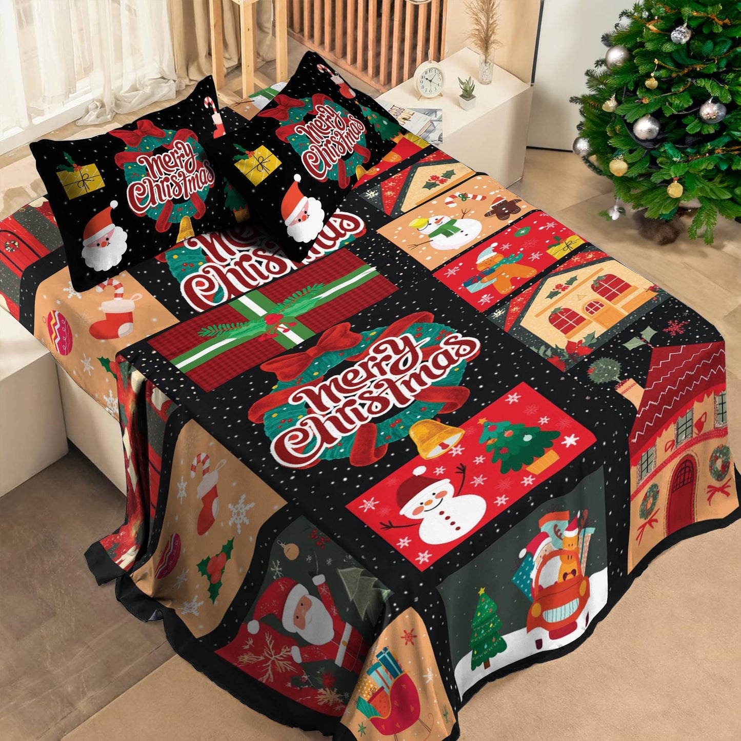 Shineful 4-Piece Bed Sheet Set Christmas Cheer