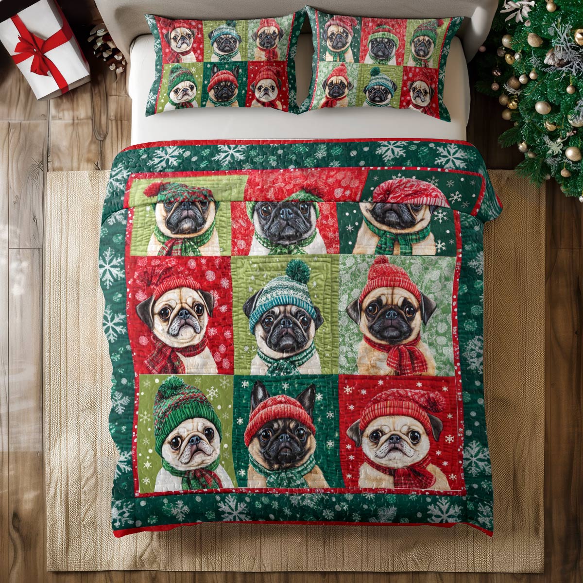 Shineful All Season Quilt 3-Piece Set Festive Frenchie