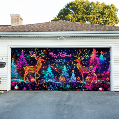 Shineful Garage Door Banner Decoration - Enchanted Reindeer Glow