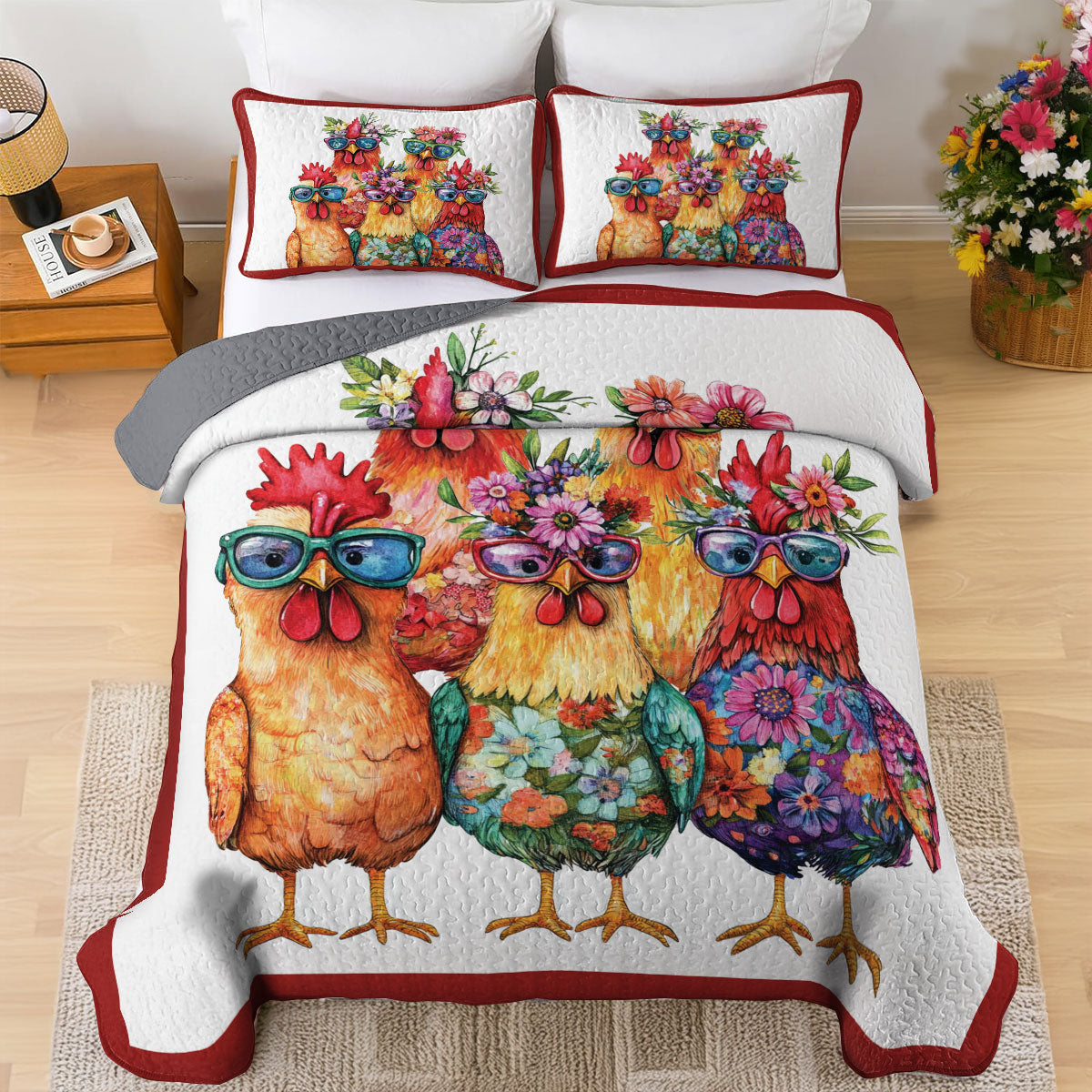 Shineful All Season Quilt 3-Piece Set Chicken Gang
