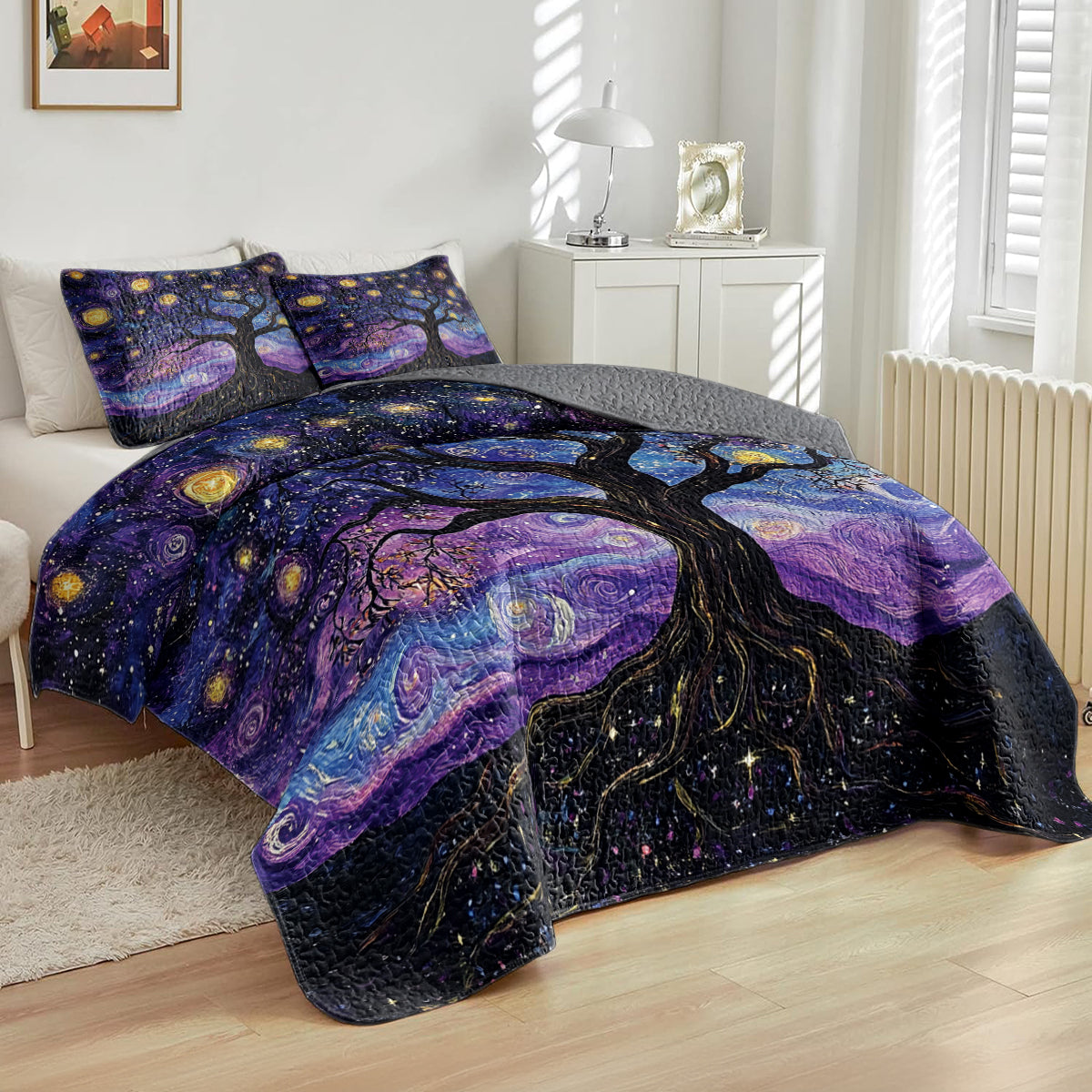 Shineful All Season Quilt 3-Piece Set Starry Night Tree Of Life