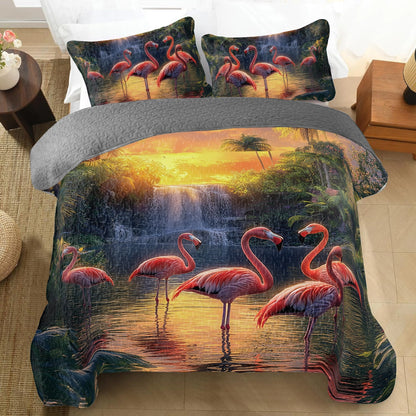 Shineful All Season Quilt 3-Piece Set - Fabulous Flamingos Paradise