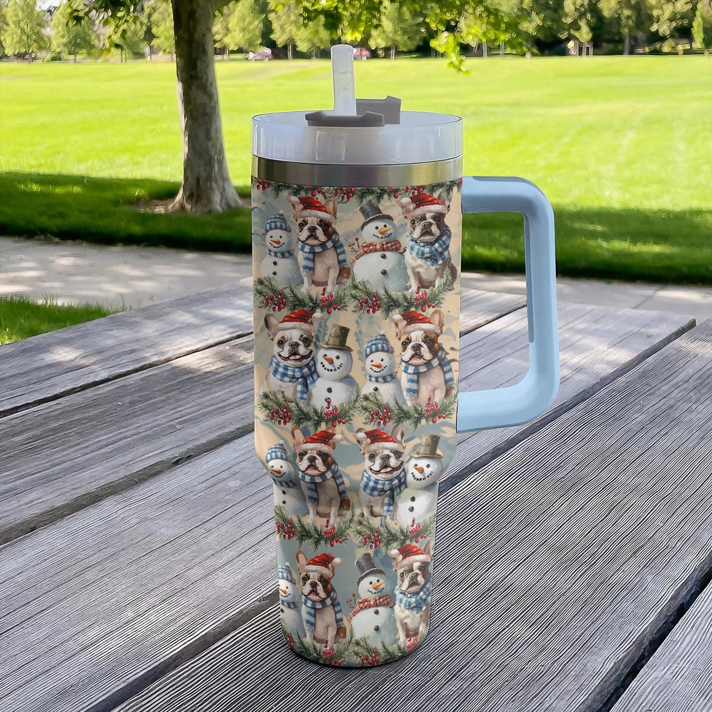 Shineful Tumbler Frosty Frenchie Christmas