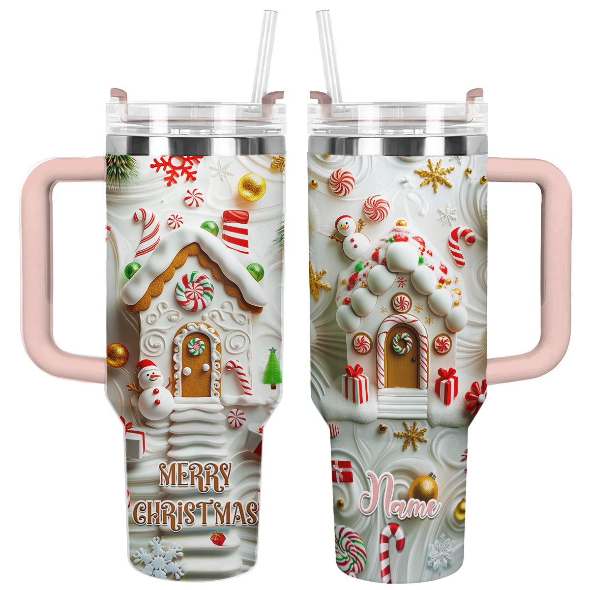 Shineful Glossy Tumbler Personalized Gingerbread Cottage
