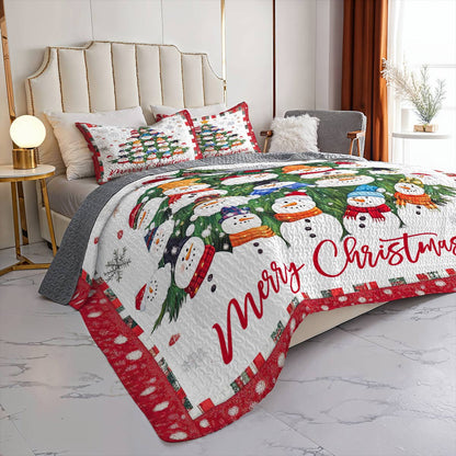 Shineful All Season Quilt 3-Piece Set Merry Christmas Snowmen