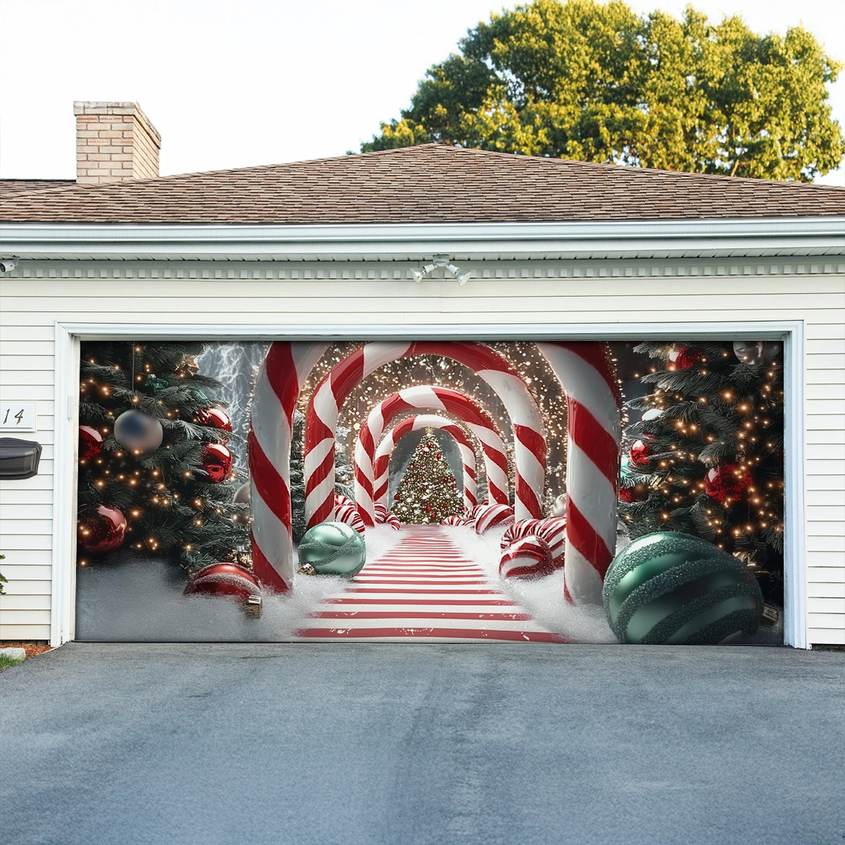 Shineful Garage Door Banner Decoration Candy Cane Wonderland