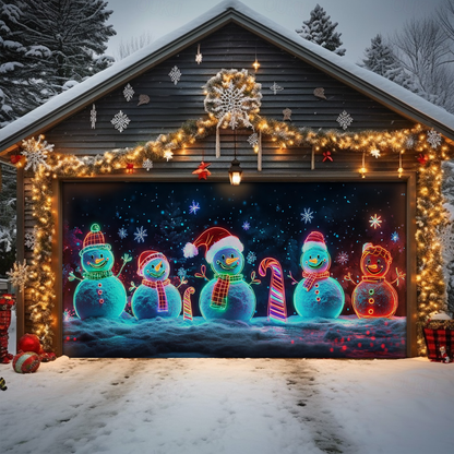 Shineful Garage Door Banner Decoration Snowy Night Snowmen