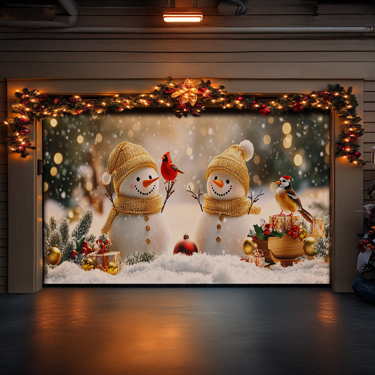 Shineful Garage Door Banner Decoration Elegant Snowy Couple