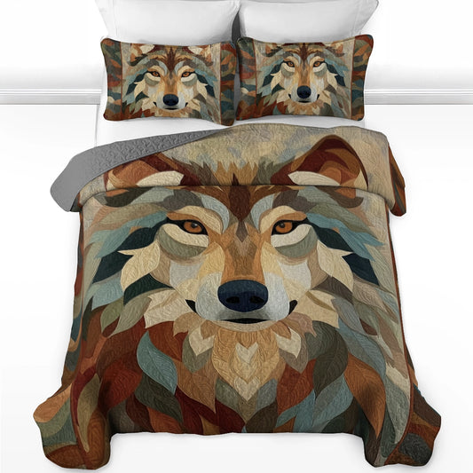 Shineful All Season Quilt 3-Piece Set Majestic Wolf