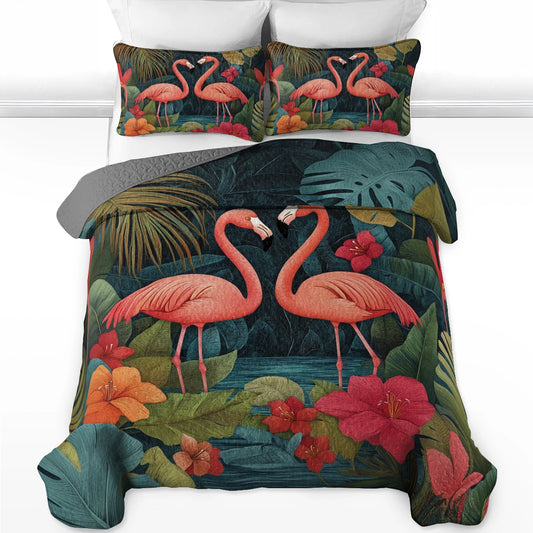 Shineful All Season Quilt 3-Piece Set - Flamingo Haven Tropical