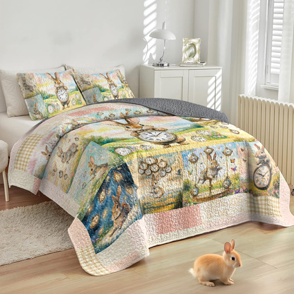 Shineful All Season Quilt 3-Piece Set Tick-Tock Woodland Rabbit