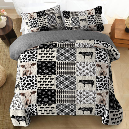 Shineful All Season Quilt 3-Piece Set Farmhouse Cow Patchwork