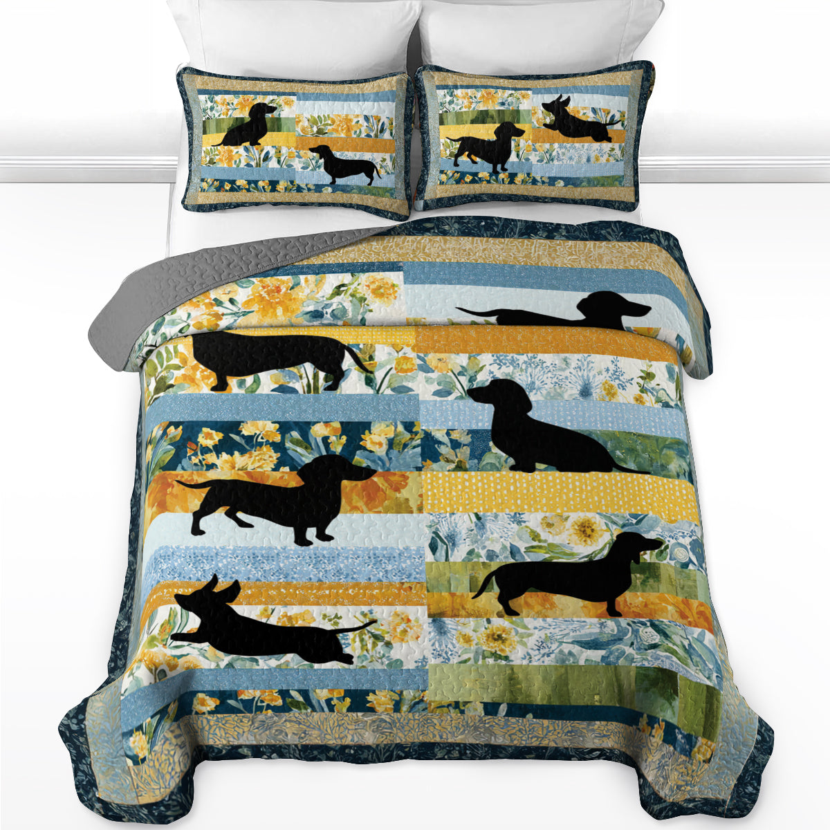 Shineful All Season Quilt 3-Piece Set Dachshund Spring Garden