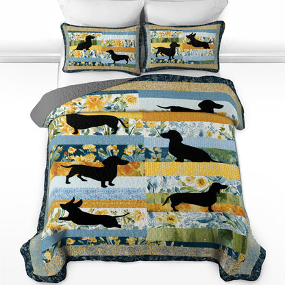 Shineful All Season Quilt 3-Piece Set Dachshund Spring Garden