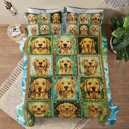 Shineful All Season Quilt 3-Piece Set - Radiant Golden Retriever Smiles