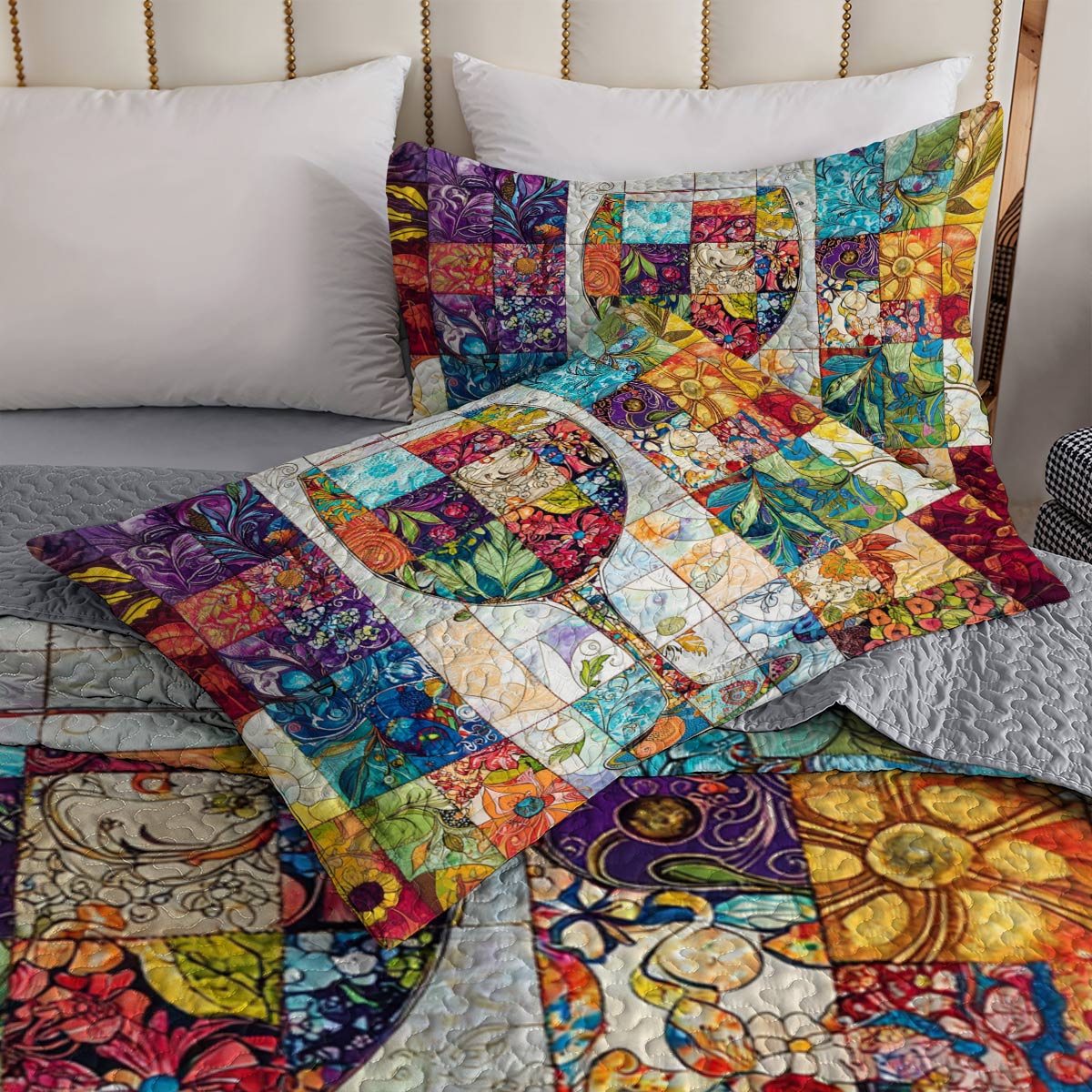 Shineful All Season Quilt 3-Piece Set Classical Wine glass