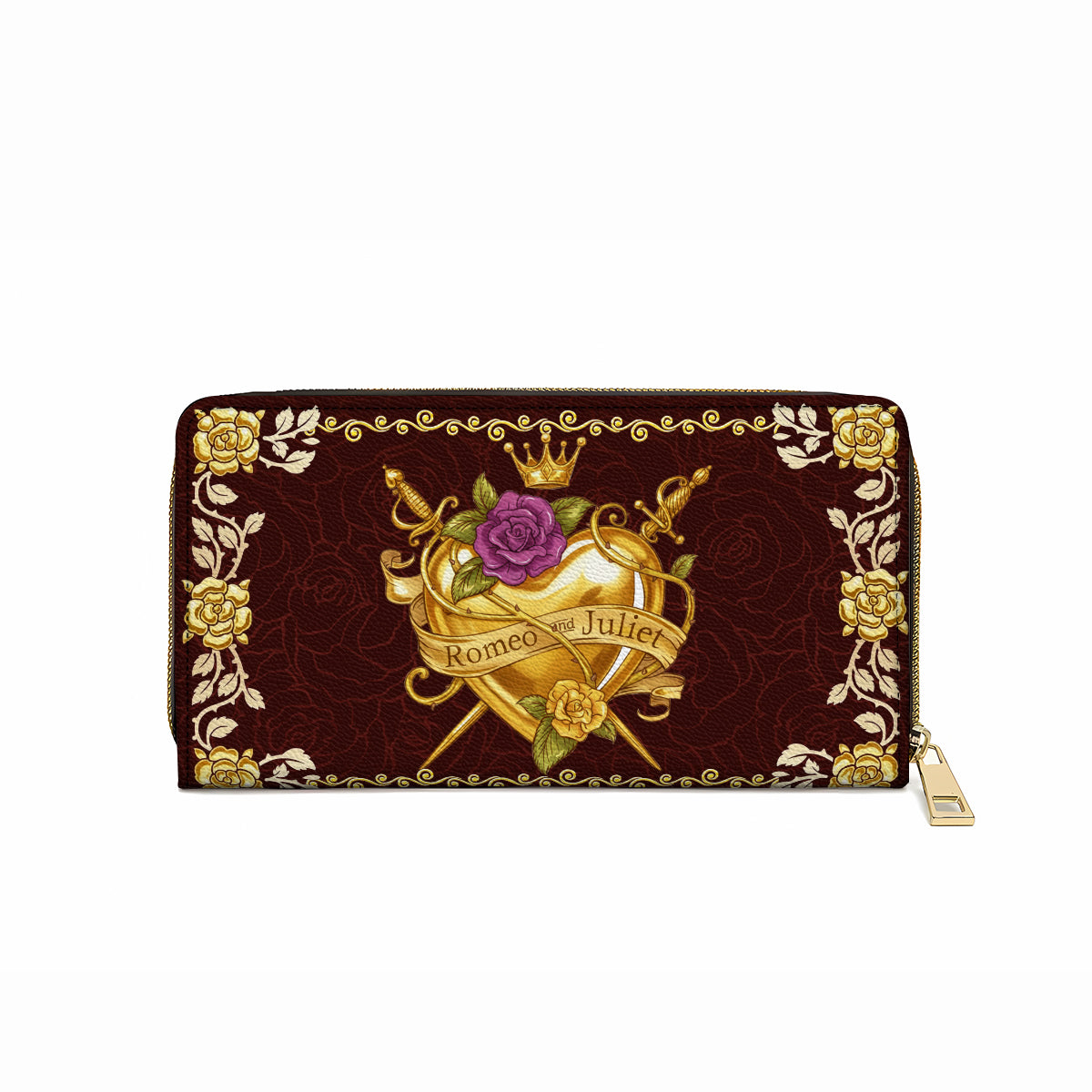 Shineful Leather Clutch Purse With Wristlet Strap Handle Romeo & Juliet Golden Heart