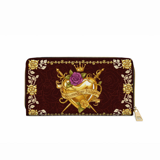 Shineful Leather Clutch Purse With Wristlet Strap Handle Romeo & Juliet Golden Heart