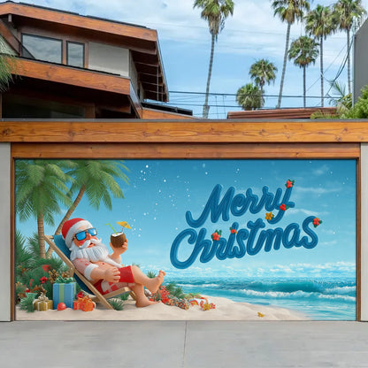 Shineful Garage Door Banner Decoration Tropical Santa Beach Break