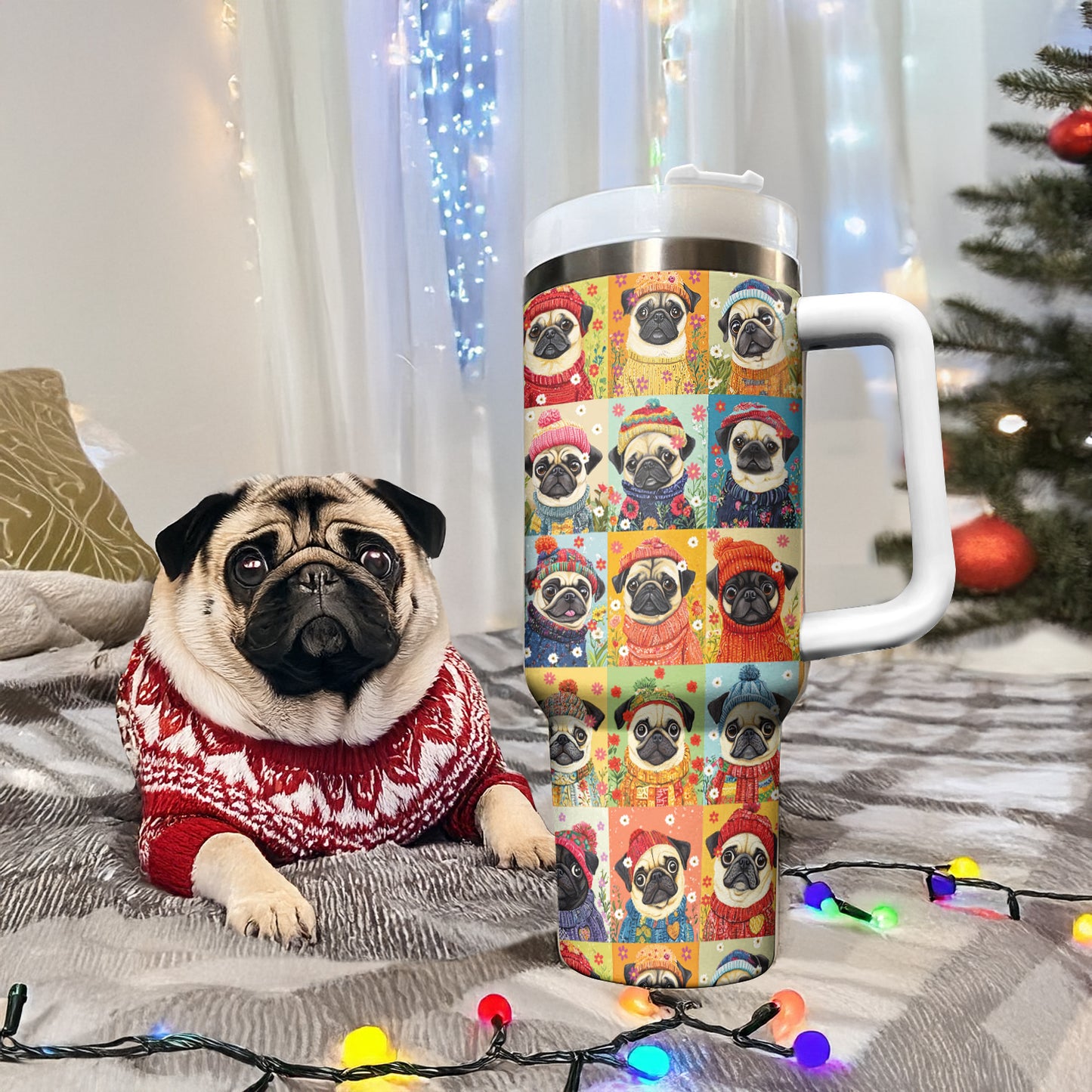 Shineful Tumbler Floral Pug In Sweater