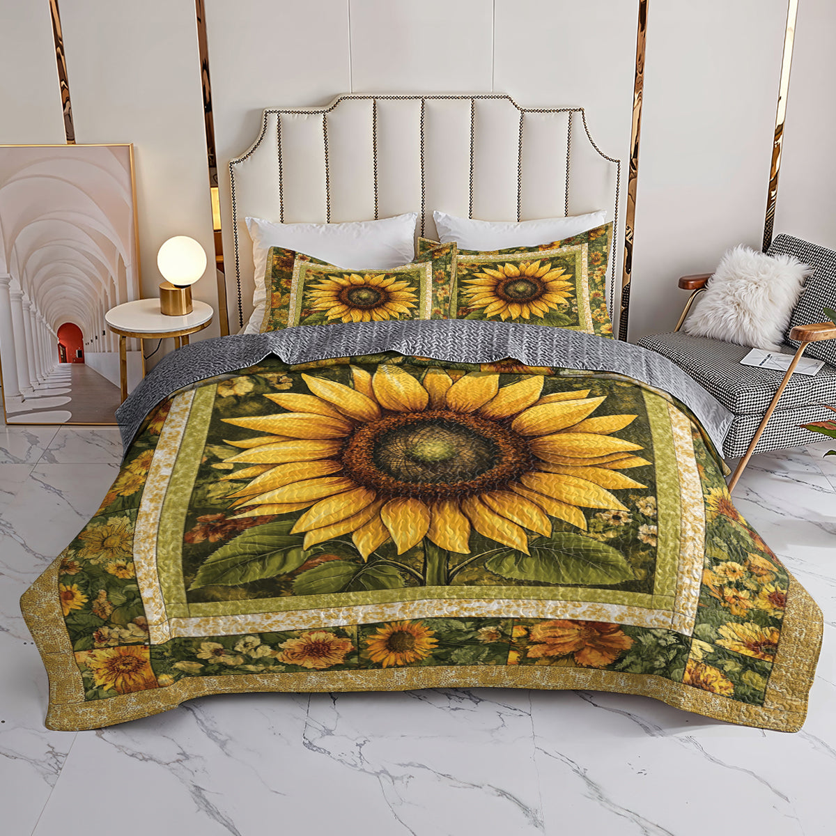 Shineful All Season Quilt 3-Piece Set Golden Sunflower Bloom