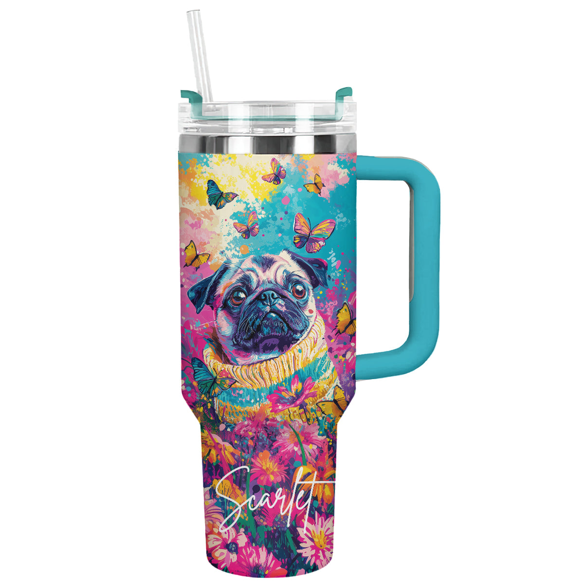 Shineful Personalized Tumbler Puggy Floral Paradise