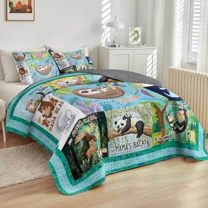 Shineful All Season Quilt 3-Piece Set Papa & Mama's Animal Love
