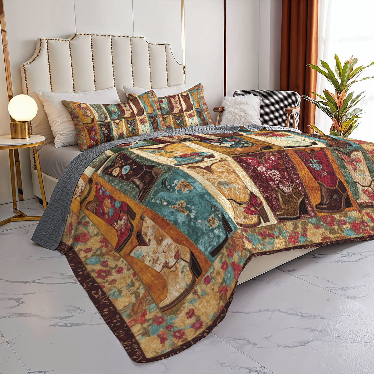 Shineful All Season Quilt 3-Piece Set Vintage Cowboy Boot