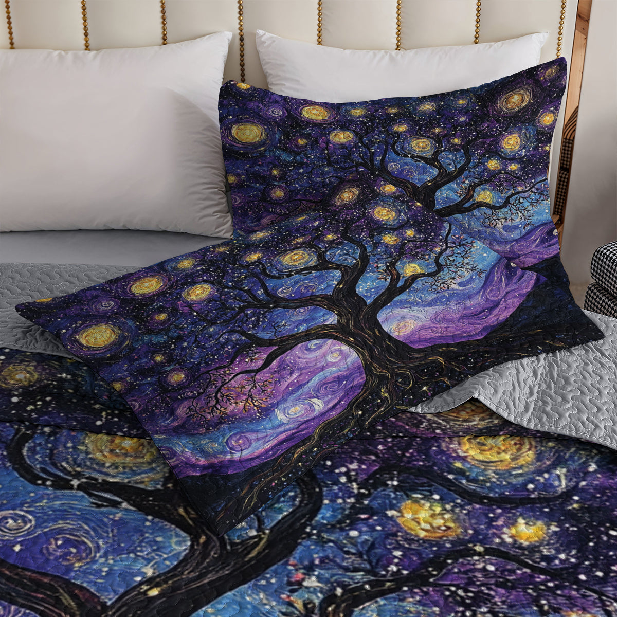Shineful All Season Quilt 3-Piece Set Starry Night Tree Of Life