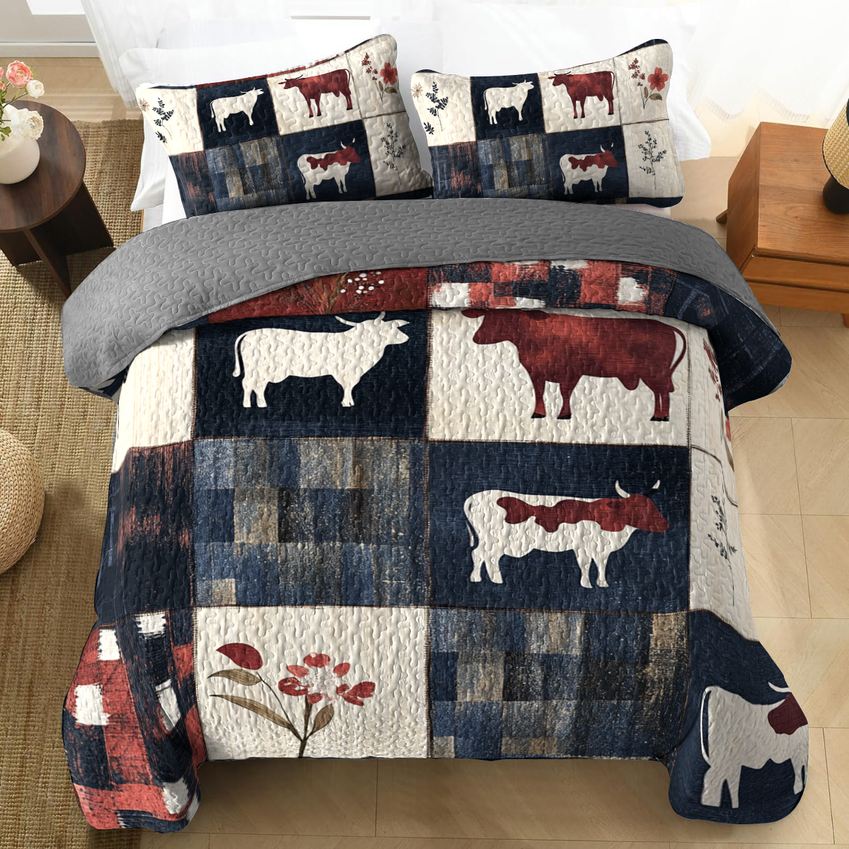 Shineful All Season Quilt 3-Piece Set - Cow Pattern
