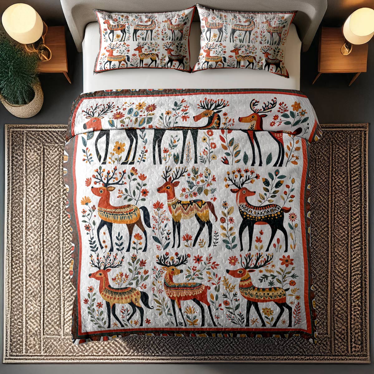 Shineful All Season Quilt 3-Piece Set - Whimsical Reindeer Folk