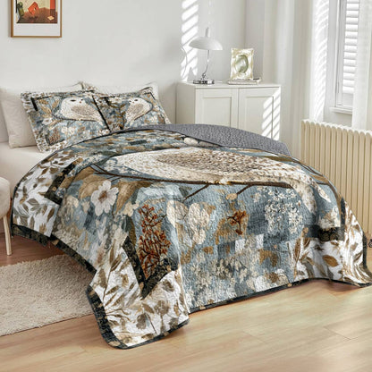 Shineful All Season Quilt 3-Piece Set Charming Owl Flowers