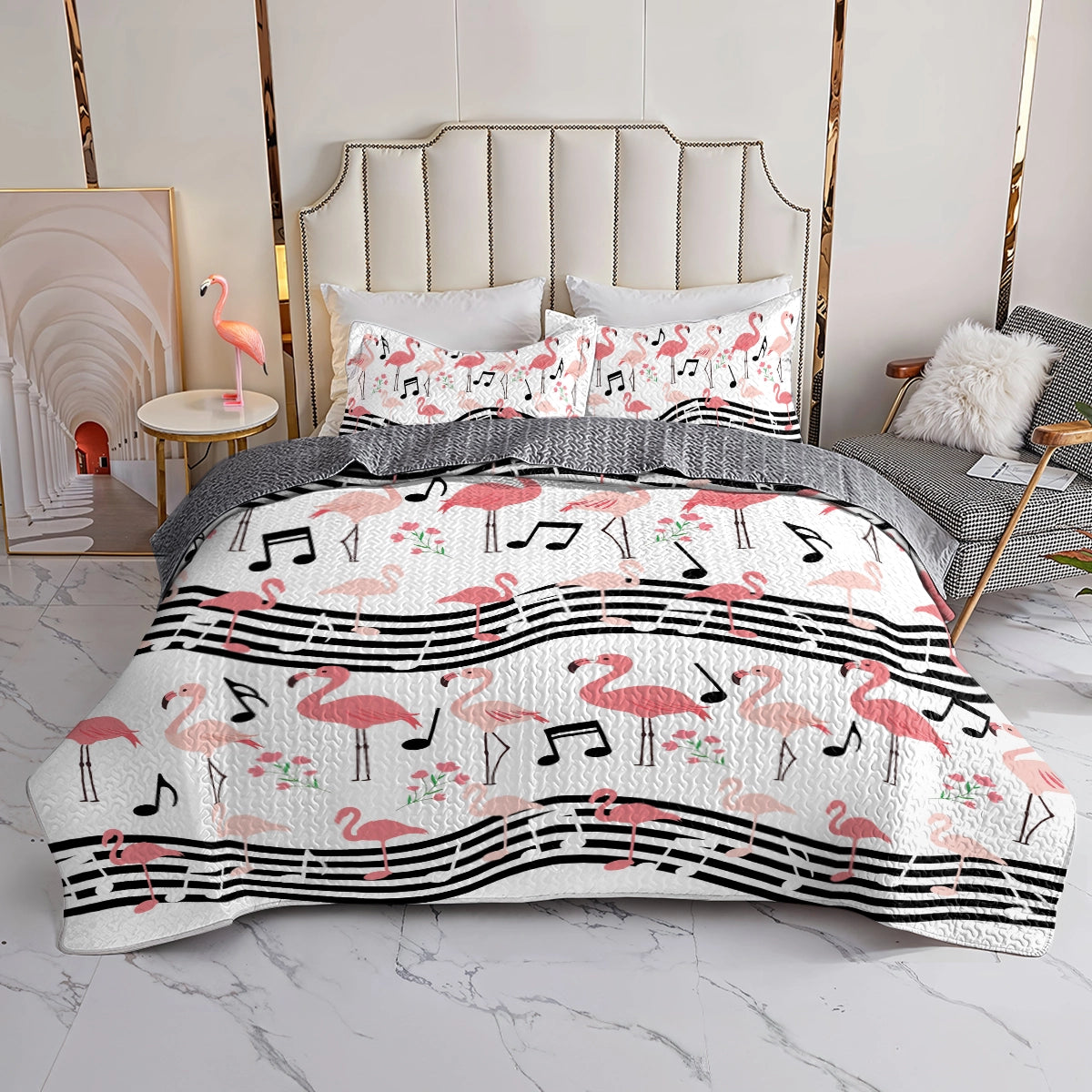 Shineful All Season Quilt 3-Piece Set Flamingo Melody