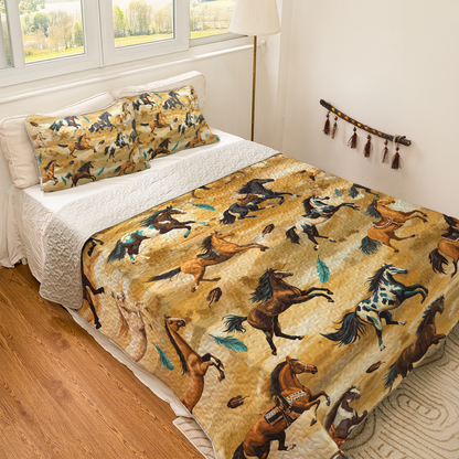 Shineful All Season Quilt 3-Piece Set Galloping Tribal Steeds