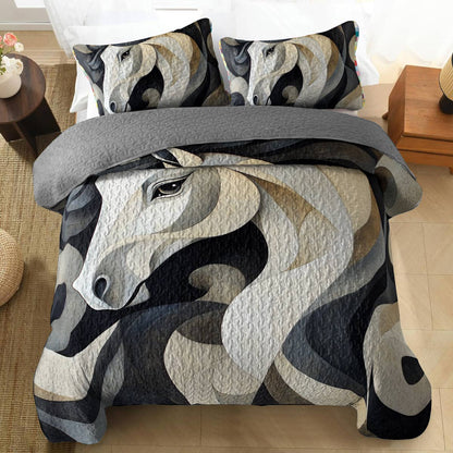 Shineful All Season Quilt 3-Piece Set Black and White Horse Cowboy