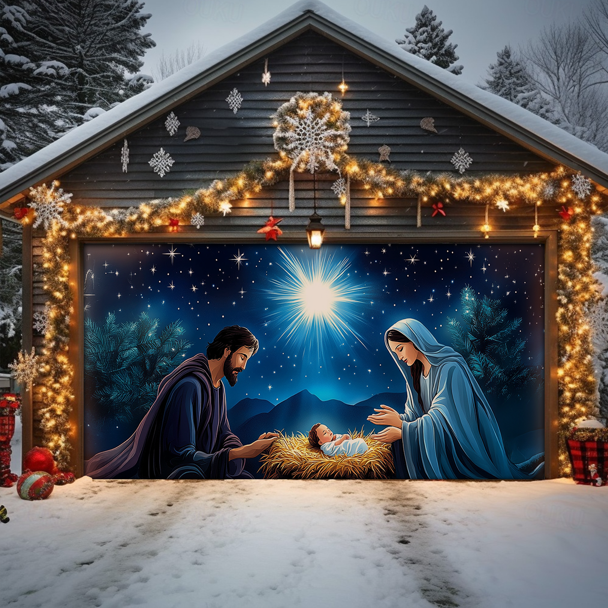 Shineful Garage Door Banner Decoration - Divine Birth